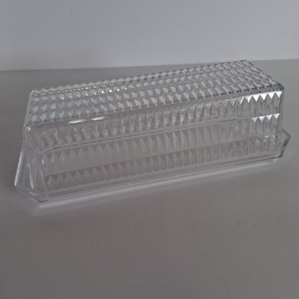 Vintage Arrow Plastics 202 Clear Plastic Diamond Cut Covered Butter Dish USA